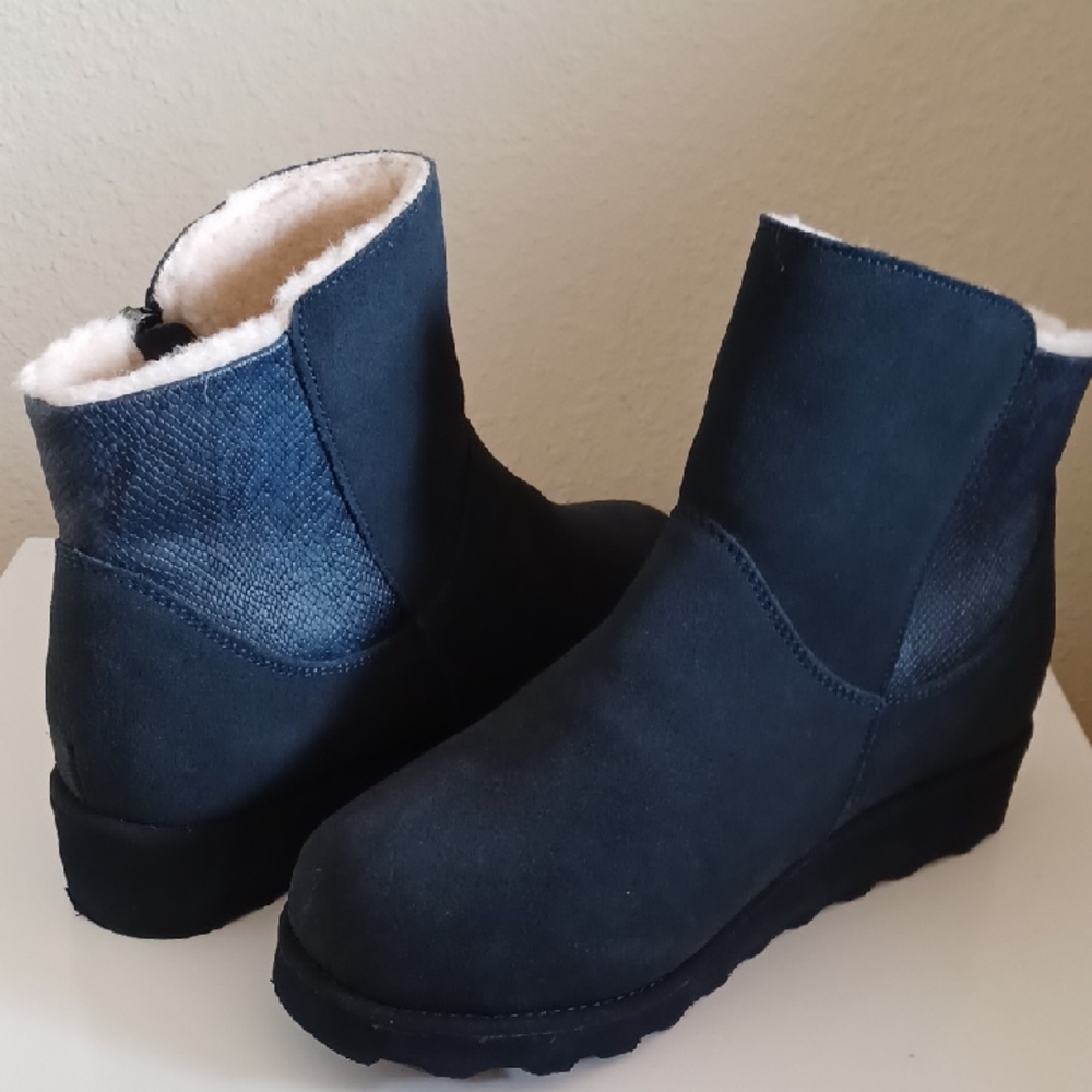 BearPaw Navy Suede Side Zip Ankle Boots - Picture 2 of 10